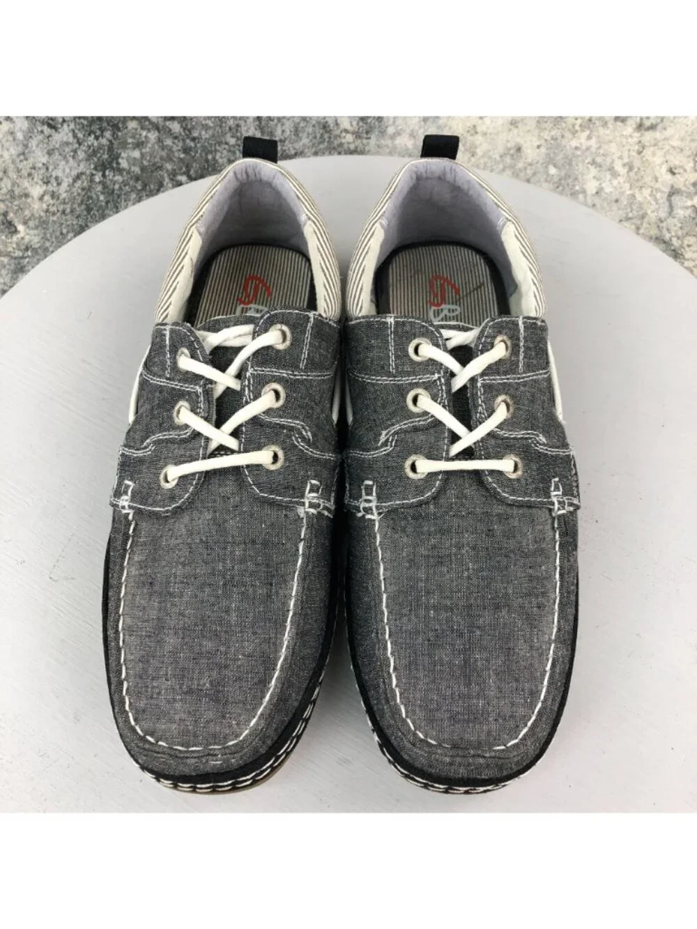 GBX Buckle Men's Size 9M Sesto II Black White Fabric Lace-Up Boat Shoes
